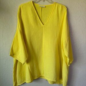 Bryn Walker Yellow cotton gauze V-neck elbow sleeve top size L